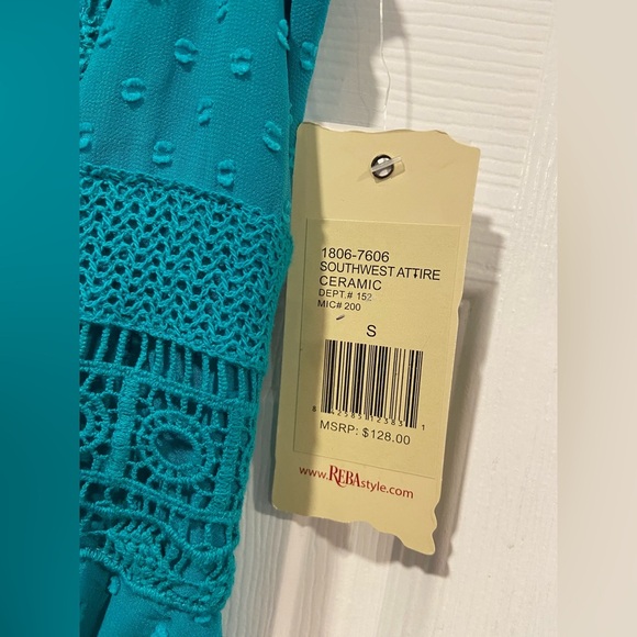 NWT Reba Size S Turquoise Swiss Dot Lace Sleeveless Midi Dress Asymmetrical Hem - Picture 11 of 14